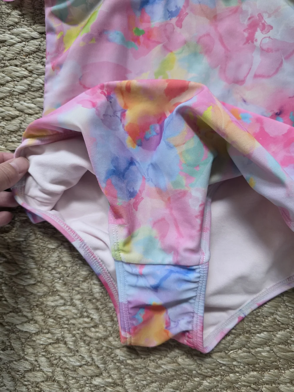 Girls' Pink Watercolor Ruffle One-Piece Swimsuit